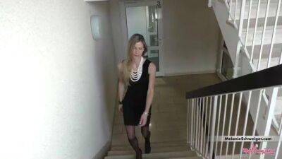 Slim blonde in a sexy, black dress is often getting fucked to earn some money - sunporno.com