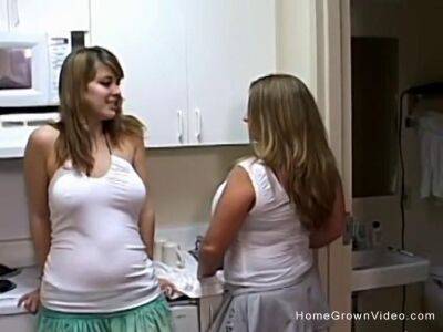 Two thick amateur lesbians get naughty in the kitchen - sunporno.com