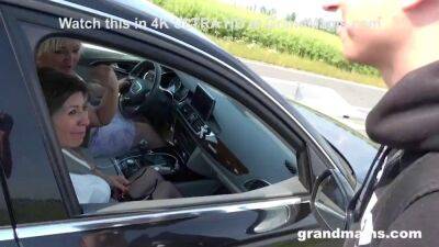 Horny Grandmas Take Hitch-hiker for a Ride - sunporno.com