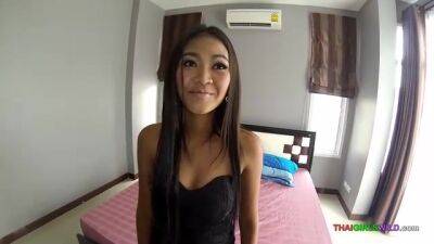 Barely legal, Thai brunette has a huge smile on her face before getting fucked from the back - sunporno.com - Thailand