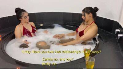 Beautiful lesbian dolls Camila and Emily have fun in the jacuzzi - pornoxo.com