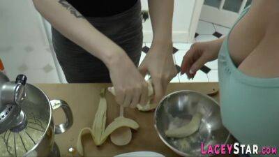 WAM food fetish lesbos in banana fuck scene - pornoxo.com