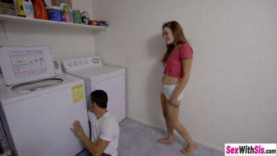 Teen stepsister stuck in the dryer gets fucked by stepbrother - sunporno.com