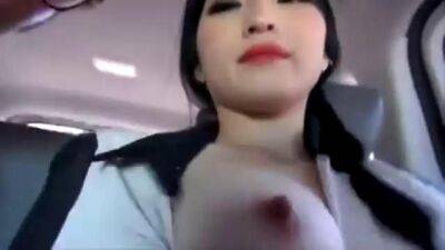 Korean cock teaser with big boobs and pierced nipples, Hye Jin is getting fingerfucked in the car - sunporno.com - North Korea