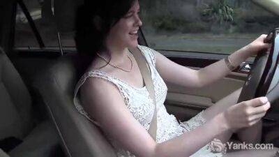 Pretty brunette masturbates in the car during driving - sunporno.com