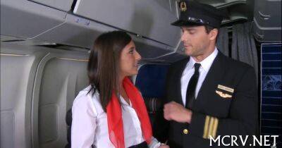 Sexy stewardess in pantyhose seduced by a pilot in airplane - sunporno.com