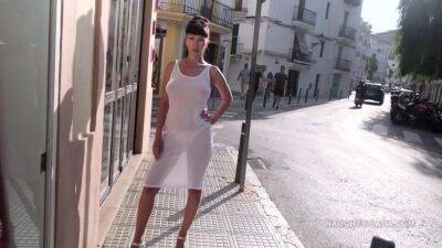 Russian mom in white see thru dress - naked on public in Spain - sunporno.com - Russia - Spain