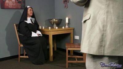 Perverted chubby nun undresses and sucks his dick - sunporno.com