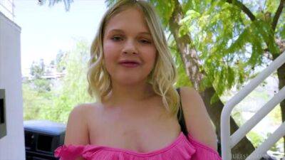 Adorable blonde teen worships BBC in the fresh air - sunporno.com